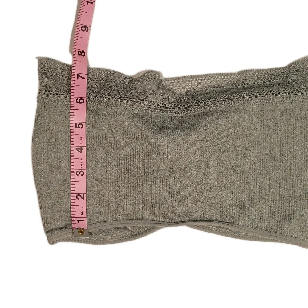 Lucky Brand Womens Seamless Bandeau Bra Gray Large Removable Pads Lace Strapless - Picture 7 of 8